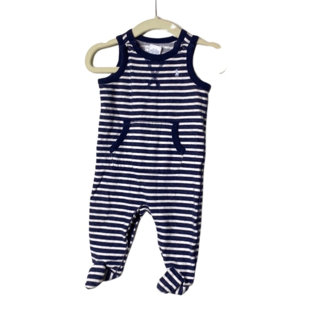 Ralph Lauren navy stipe infant footed bodysuit 3M B3